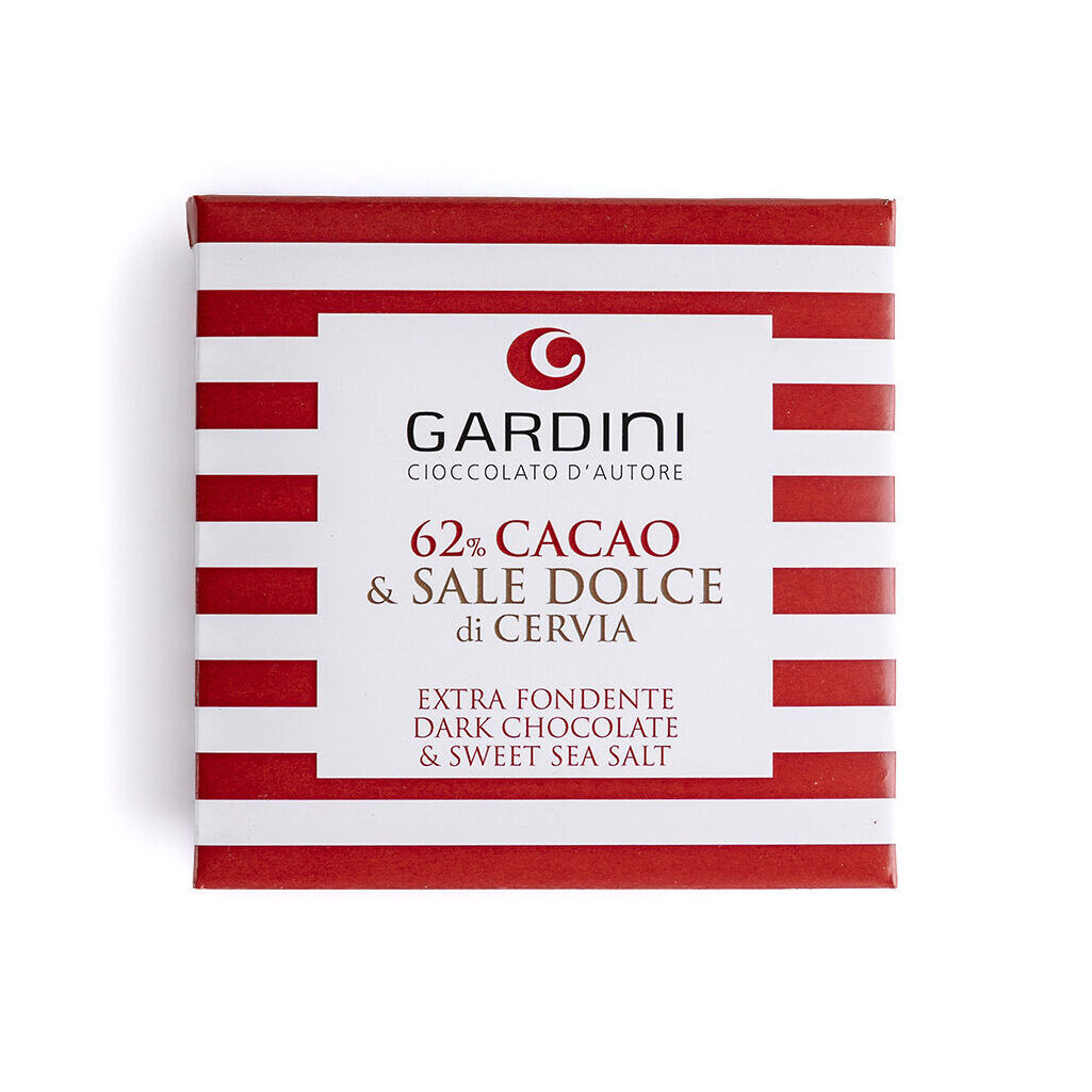 Extra dark chocolate bar 62% with sweet sea salt of Cervia by Gardini